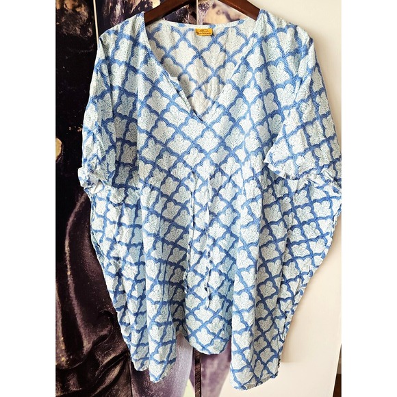 Roberta Roller Rabbit Blue Multi Print Tunic Swim Coverup Size Medium‎ - Picture 1 of 8